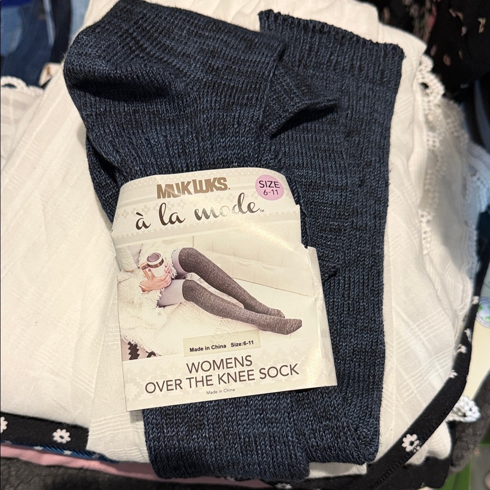 Muk Luks Dark Blue Marl Over the Knee Socks